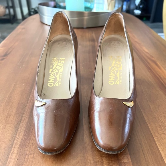 Salvatore Ferragamo Brown Leather Heels - Picture 9 of 10